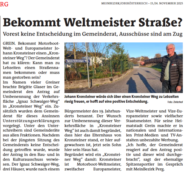 Bekommt der Motorboot-Weltmeister und zweifache Europameister "seinen" Johann Kronsteiner Weg?  | Foto: Zinterhof