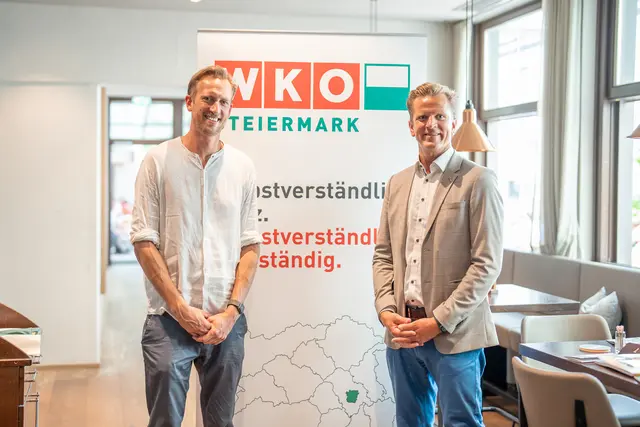 Im Rahmen von "WK on Tour" besuchen Vertreterinnen und Vertreter der Wirtschaftskammer Grazer Betriebe, um sich über deren Anliegen auszutauschen. Obmann der Regionalstelle Graz, Bernhard Bauer, und Regionalstellenleiter Viktor Larissegger, rufen dazu auf, sich zu melden. | Foto: WKO Graz