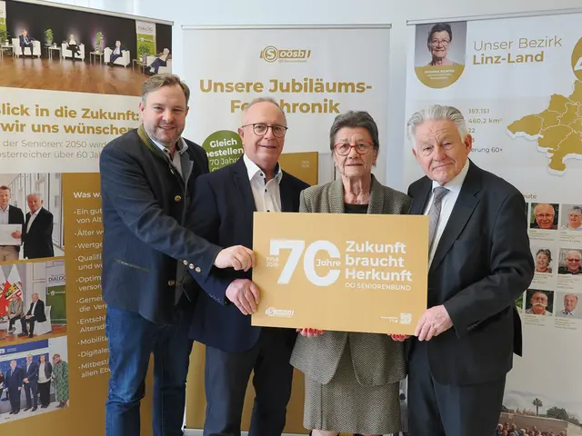 Landesgeschäftsführer BR Mag. Franz Ebner, Stadt-Obmann von Enns Walter Kandlbinder MSc, Bezirksobfrau Kons. Josefine Richte und Landesobmann LH a.D. Dr. Josef Pühringer bei der Eröffnung der Ausstellung in Enns. | Foto: Seniorenbund OÖ