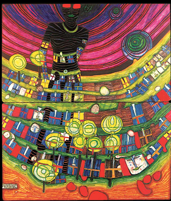 Hundertwasser 1975:
750
BLIND VENUS INSIDE BABEL
BLINDE VENUS
VENUS AVEUGLE | Foto: © 2026 Die Hundertwasser gemeinnützige Privatstiftung Wien 