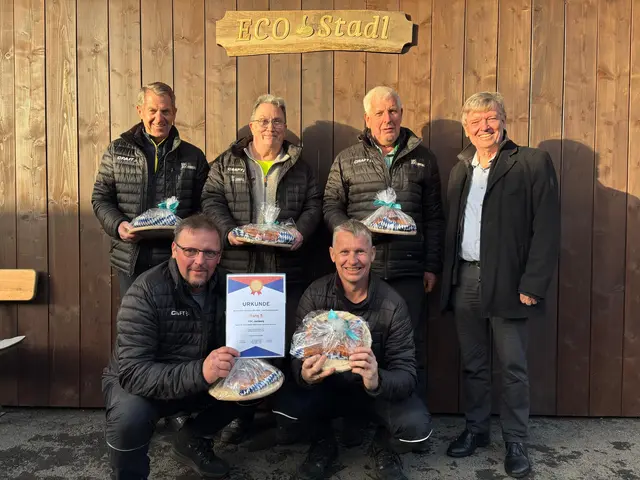 Rang 5 ESC Jochberg; stehend Walter Kreidl, Andi Aberger, Felix Schipflinger, Bürgermeister Hans Schwaigkofler; kniend Hans Pletzer und Hubert Auberger | Foto: Barbara Hofer