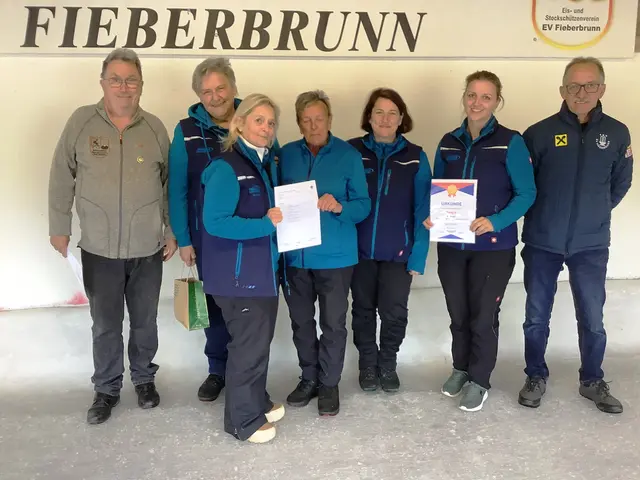 Rang 5 EC Brixen, Traudi Exenberger, Moni Hehenberger, Elfriede Beihammer, Geli Bachler, Michaela Schipflinger und die Gratulanten Bezirksobmann Andi Aberger sowie Markus Holzmann | Foto: Christian Erhart