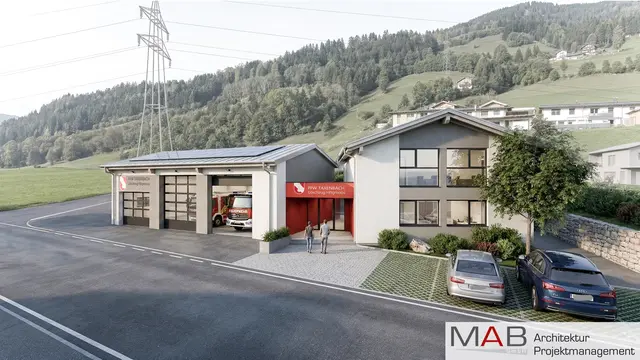 Im Taxenbacher Ortsteil Högmoos ist ein neues Feuerwehrhaus – zu sehen ist eine Visualisierung (Anm. d. Red.: Autokennzeichenschwärzung durch die MeinBezirk-Redaktion) – geplant. | Foto: MAB Architektur Projektmanagement GmbH