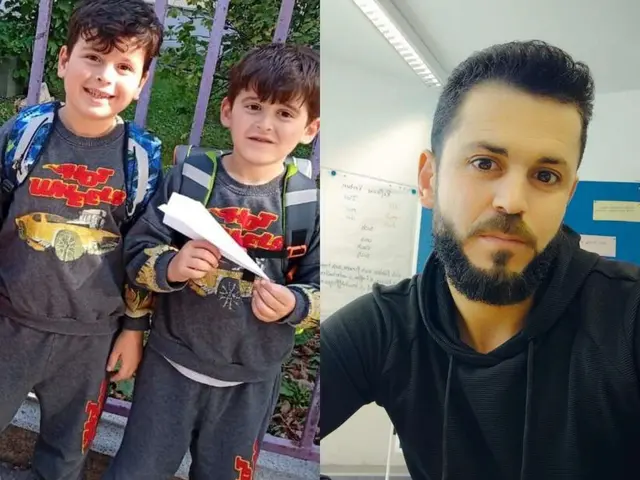 Wochen nach der Kindesentführung vor einer Wiener Schule sucht die Polizei mit Lichtbildern nach den abgängigen Kindern sowie dem Kindesvater (r.). | Foto: LPD Wien