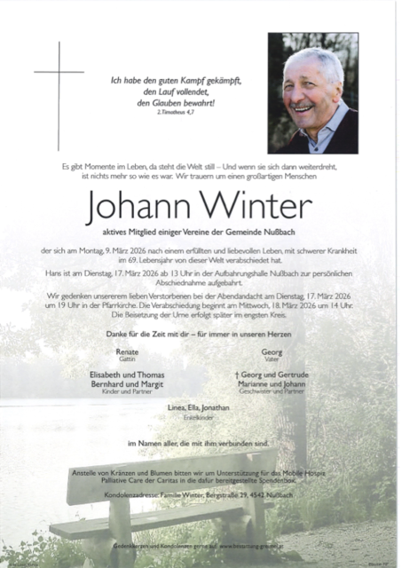 Johann Winter ✝︎ 09.03.2026 | Foto: Bestattung Greimel