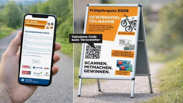 Den QR-Code erhält der Veranstalter bzw. die Veranstalterin. So funktioniert's: Code scannen, Online-Teilnahmeformular ausfüllen und mit etwas Glück gewinnen!