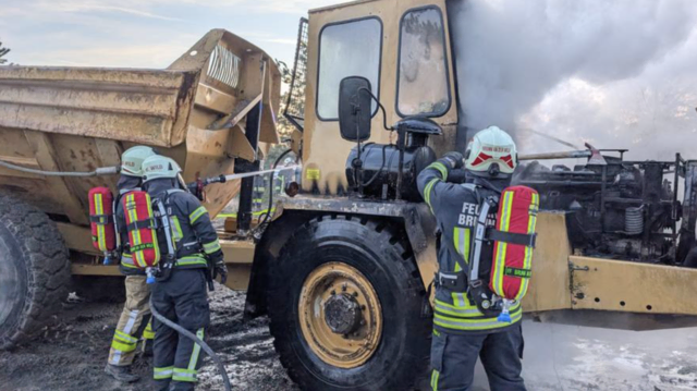 Im Wald bei Dietmannsdorf kam es zu einem spektakulären Brand eines abgestellten Muldenkippers. | Foto: Feuerwehr