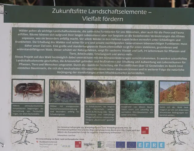 Informationstafel des Projektes der Bauminseln der Vielfalt.  | Foto: Tatschl