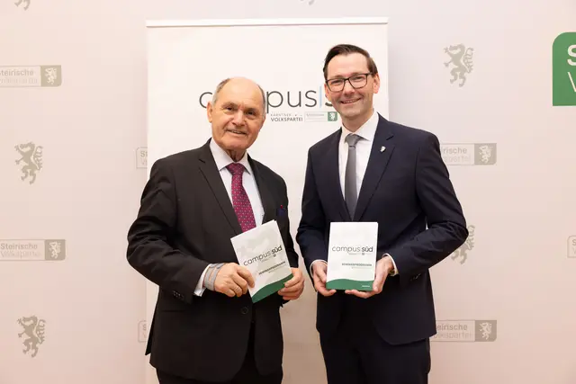 StVP-Landesgeschäftsführer Georg Preßler (r.) und Campus-Tivoli-Präsident Wolfgang Sobotka: „Mit dem Campus Süd schaffen wir praxisnahe Weiterbildung direkt vor Ort.“ | Foto: Benjamin Gasser