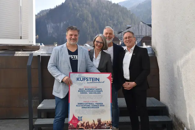 Standortmarketing-Chef Thomas Ebner, TVB-Geschäftsführerin Sabine Mair,  TVB-Obmann Georg Hörhager und Bgm. Martin Krumschnabel (v.l.) freuen sich auf die 14. Auflage des Kufstein unlimited.  | Foto: Barbara Fluckinger