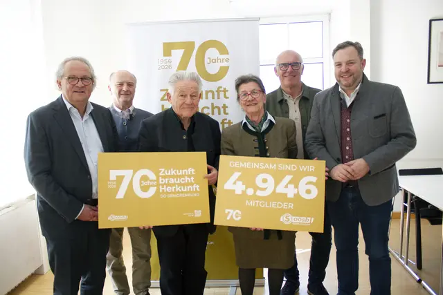 v.l.n.r. Wolfgang Stanek, KommR. Horst Kaufmann, LH a.D. Dr. Josef Pühringer, Landesobmann OÖ Seniorenbund,  Kons. Josefine Richter, Bezirksobfrau OÖ Seniorenbund Linz-Land, Kurt Jungwirth, BR Franz Ebner, Landesgeschäftsführer OÖ Seniorenbund  | Foto: ooesb.at