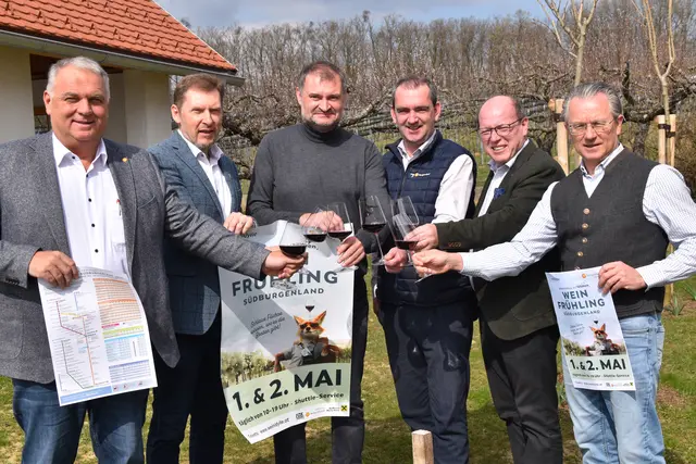 Der Weinfrühling lockt ins Südburgenland: Wolfgang Werderits, Thomas Schreiner, Reinhold Krutzler, Herbert Oschep, Andreas Liegenfeld und Harald Popofsits | Foto: MeinBezirk/Michael Strini