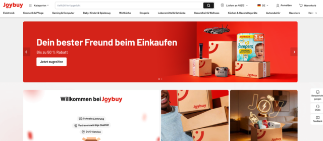Ein Blick auf die deutsche Joybuy-Seite zeigt, dass Marken wie Apple, Playstation, Samsung, Sony, Ariel, Lenor und Coca-Cola angeboten werden. | Foto: Screenshot joybuy.com