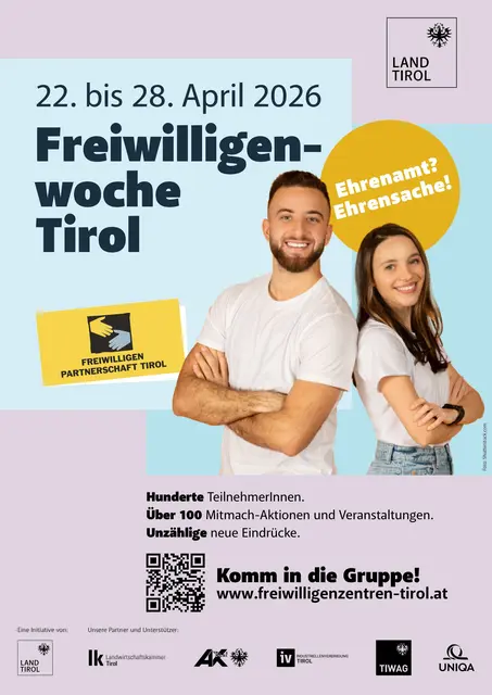 Von 22. bis 28. April findet die Freiwilligenwoche 2026 statt und bietet die Möglichkeit, die vielen Bereiche der Freiwilligenarbeit kennenzulernen. Anmeldungen sind ab sofort möglich. | Foto: Land Tirol