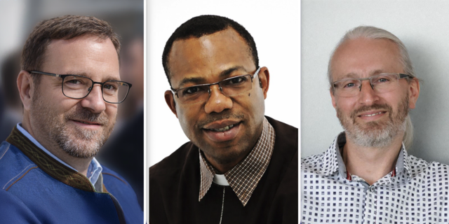 Das künftige Leitungstrio der Pfarre Strudengau: Pfarrer Paulinus Anaedu mit Pastoralvorstand Michael Kammerhuber (links) und Verwaltungsvorstand Alfred Lengauer (rechts). | Foto: Claudia Ernecker Photography/Privat/Albert Kern