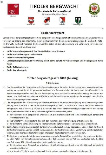Tiroler Bergwachtgesetz (Auszug) | Foto: TBW Est. Stubai