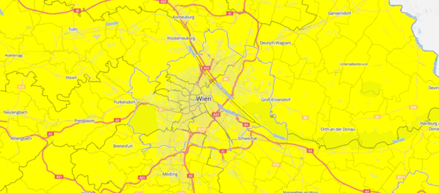Für ganz Wien gibt es eine gelbe Schneewarnung bis Samstag, 4 Uhr in der Früh. | Foto: Screenshot GeoSphere