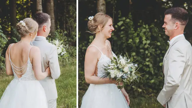 Der "First Look" kam aus den USA zu uns. Ein privater Moment – nur begleitet von Fotografin oder Fotograf – bei dem sich das Brautpaar am Hochzeitstag zum ersten Mal sieht.  | Foto: Kothbauer