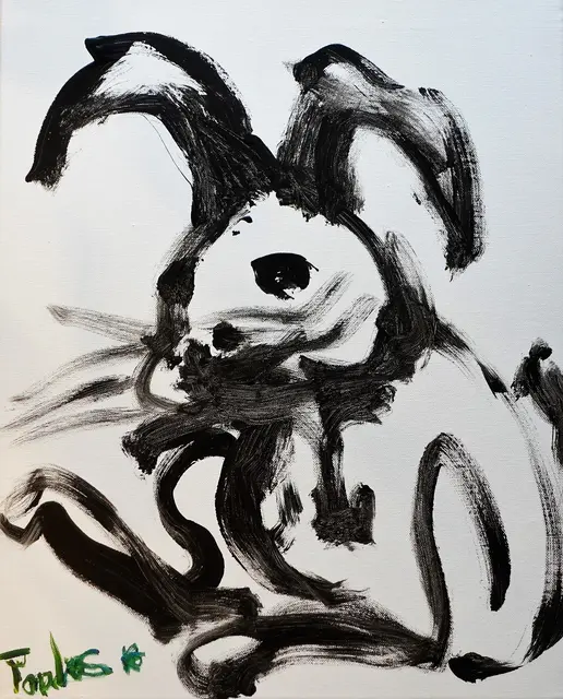 Kunstwerk von Mundmaler Paulus Ploier mit dem Titel: "Ich bin Klopfer und bin bereit" aus dem Jahre 2015, Technik: Mundmalerei Acryl auf Leinen, Größe: 40 cm x 50 cm | Foto: www.paulus-art.at