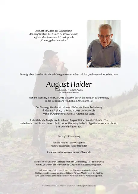 August Haider verstarb im 78. Lebensjahr | Foto: Privat