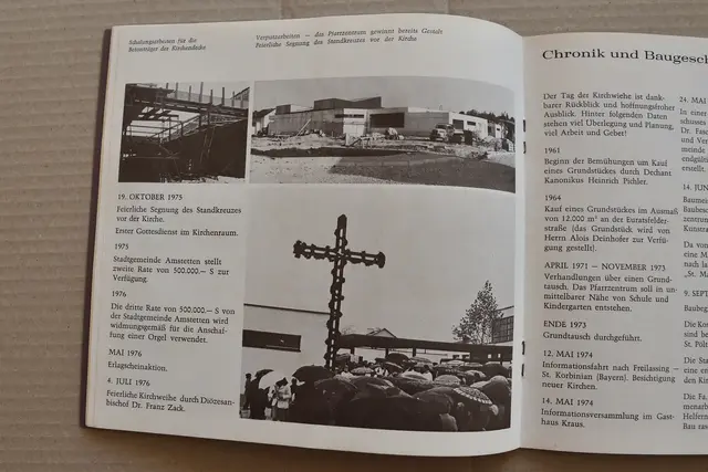 In der Festschrift anlässlich der Kirchweihe am 4. Juli 1976 wurde das Foto von der feierlichen Segnung des Standkreuzes (19. Oktober 1975) spiegelverkehrt abgedruckt. | Foto: Hans-Peter Kriener