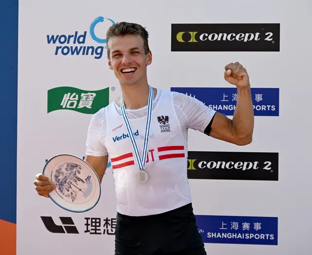 Julian Schöberl gewinnt Silber bei der WM in Shanghai 2025. | Foto: OERV meinruderbild.de