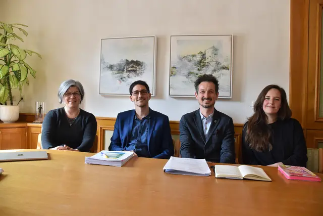 Lenken seit einem Jahr die Geschicke der Stadt Scheibbs: Eva Hottenroth und David Pöcksteiner (SPÖ) sowie Joseph Hofmarcher und Alice Obermann (BUGS) | Foto: Roland Mayr/MeinBezirk Scheibbs