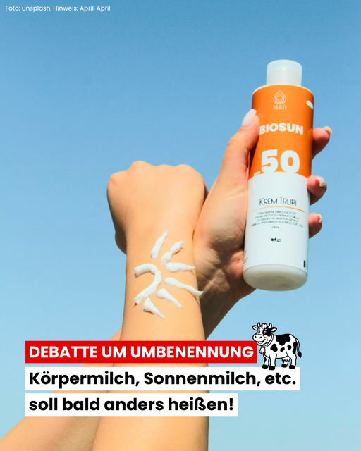 Nach der Debatte rund um Hafer"milch“, Soja"milch“ und Co. soll jetzt auch die Sonnenmilch umbenannt werden. Da haben wir wohl die Wahrheit etwas verdreht. | Foto: Unsplash