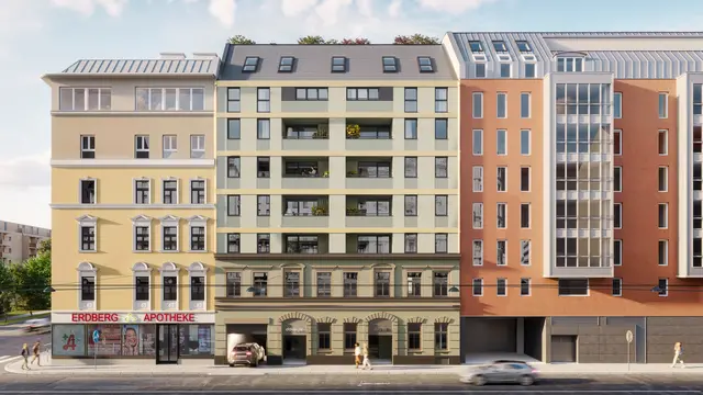 So soll der Neubau in der Schlachthausgasse schlussendlich aussehen. (Visualisierung) | Foto: Christian Pichlkastner