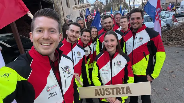 Markus Buchebner und das Team Austria bei der 36. Forstweltmeisterschaft in Slowenien im März 2026. | Foto: Buchebner
