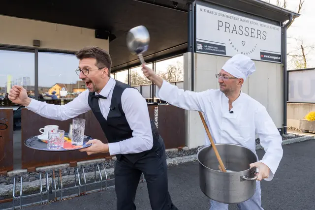 Dreharbeiten für die Suche nach dem geeigneten Pächter: Andreas und Walter Temmer wollen das ehemalige "Prassers" in Tillmitsch zu einem besonderen Gourmettempel machen. | Foto: Temmer