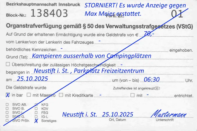 Bei Uneinsichtigkeit oder anmaßendem Verhalten wird aus einem Organmandat schnell eine Anzeige! | Foto:  TBW Est. Stubai