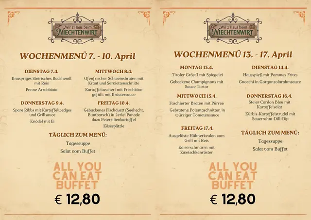 Die Wochenmenüs für die ersten zwei Wochen des Soft-Opening stehen.