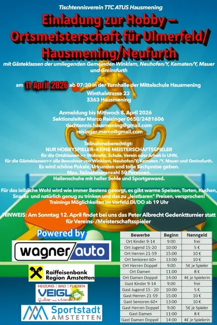 inkl. regionalem Hobbyturnier 11 April 2026