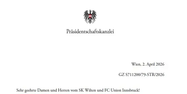 Die Kanzlei des Bundespräsidenten mit dem Antwortschreiben auf den offenen Brief des SK Wilten und der Union Innsbruck. | Foto: SKW/FCU
