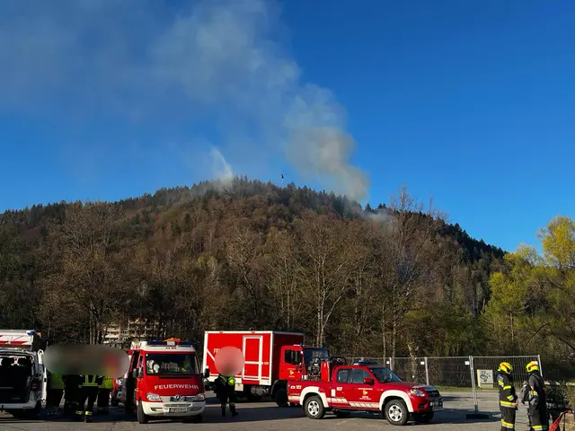 Wegen des steilen Geländes musste die aktive Brandbekämpfung am Abend unterbrochen werden. Die Löscharbeiten werden am 8. April fortgesetzt. | Foto: Feuerwehr St.Jakob im Rosental