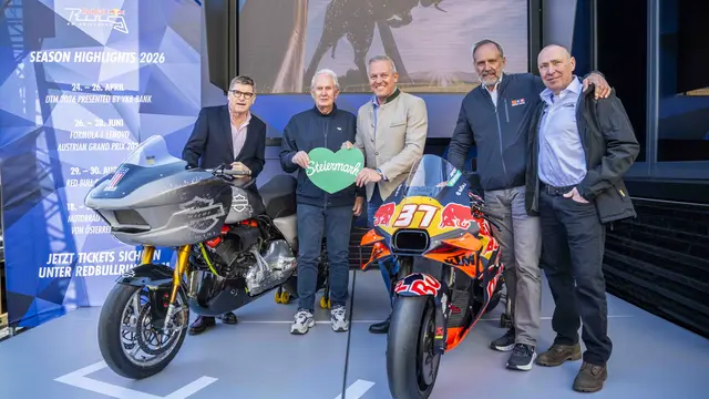 Im Rahmen einer Pressekonferenz Pressekonferenz am Steiermark-Frühling wurde das Motorsport-Jahr 2026 vorgestellt. Im Bild: Thomas Überall, Helmut Marko, Landeshauptmann Mario Kunasek, Heinz Kinigadner und Karl Katoch (v. l.) | Foto: Michael Jurtin/Red Bull Ring
