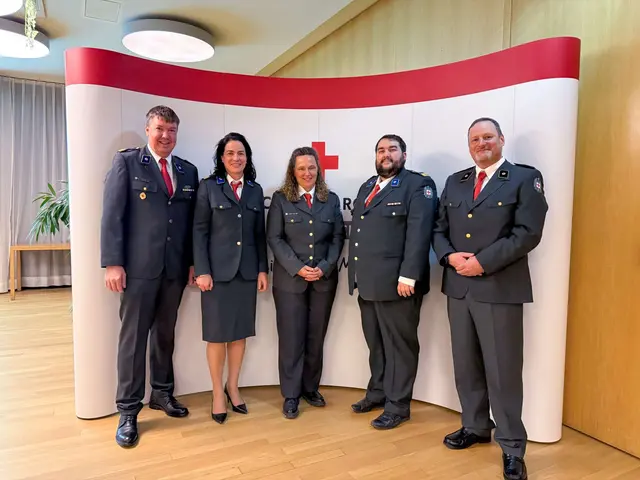 Der neu gewählte RKI-Vorstand (v.l.): Obmann Rupert Stöckl, Obmann-Stv. Ruth Doyle, Finanzreferentin Susanne Rabitsch-Blum, Obmann-Stv. Dominic Carli, Chefarzt Dieter Perkhofer. | Foto: Rotes Kreuz Innsbruck/Oswald