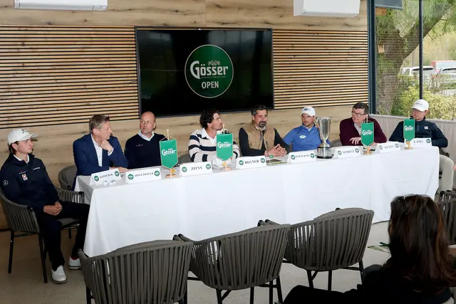 Eine illustre Runde im Golfclub Andritz (v. l.): Jakob Lotschak, Thomas Apfelthaler, Niki Zitny, Niklas Regner, Oliver Plieschnig, Lukas Nemecz, Kurt Klein und Fabian Lang | Foto: GEPA-Pictures
