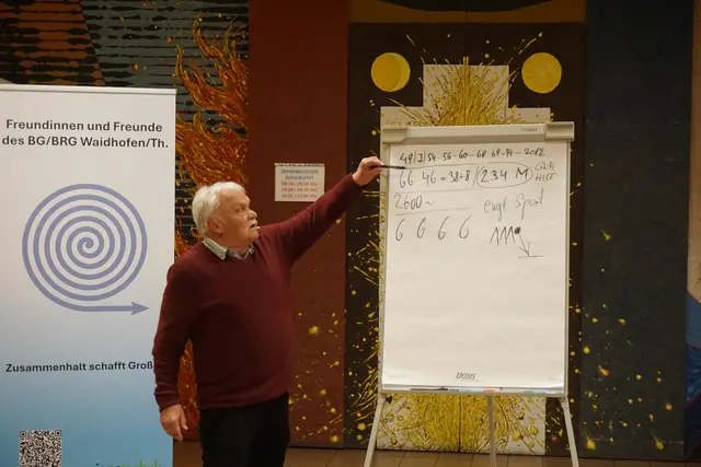 Dr. Erwin Pöppl in der Aula des Gymnasiums Waidhofen/Thaya