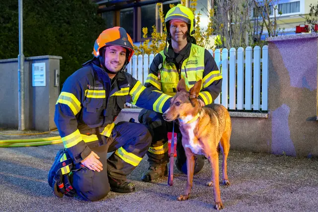 Die Kameraden mit dem geretteten Hund. | Foto: Fotokerschi