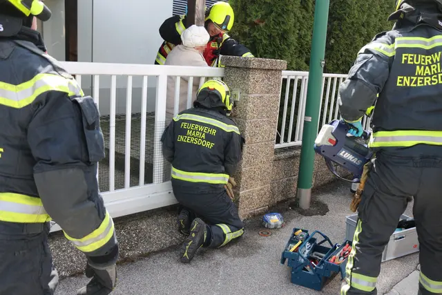 Frau war in elektrischem Tor eingeklemmt