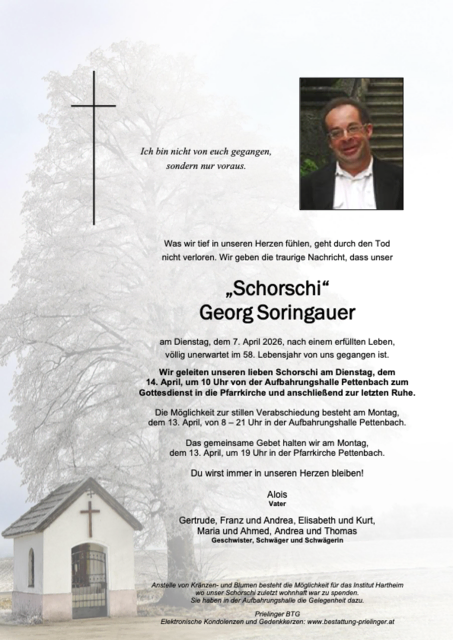 Georg Soringauer ✝︎ 07.04.2026 | Foto: Bestattung Prielinger