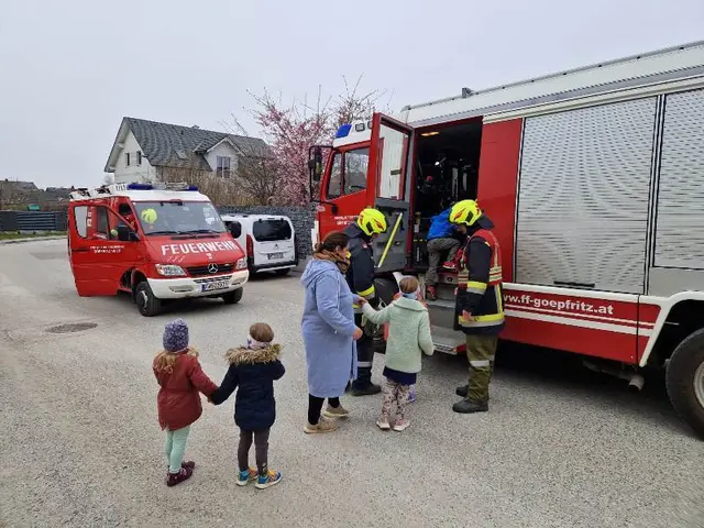 Feuerwehrfahrzeuge werden von den Kindern bestaunt. | Foto: Freiwillige Feuerwehr Göpfritz/Wild
