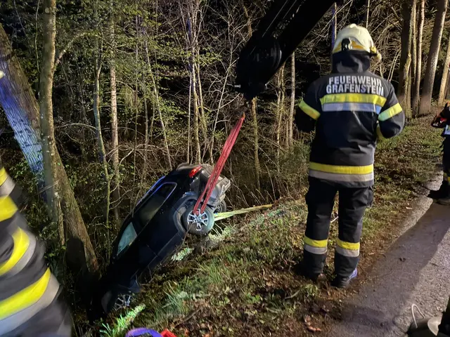 Verunfallter Pkw wurde aus Straßengraben geborgen