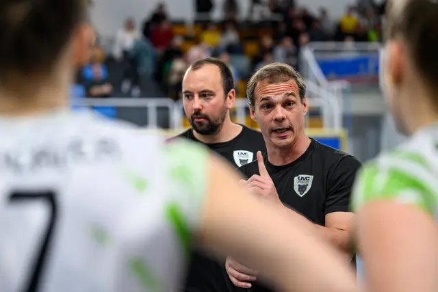 Das erfolgreiche Trainerteam des UVC Graz: Assistant Coach Tobias Micheli (li.), Headcoach Frederick Laure | Foto: GEPA pictures/Daniela Moser