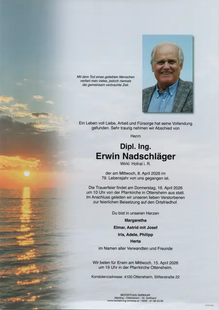 Erwin Nadschläger aus Ottensheim, ✝︎ 78 Jahre | Foto: Bestattung Smrekar