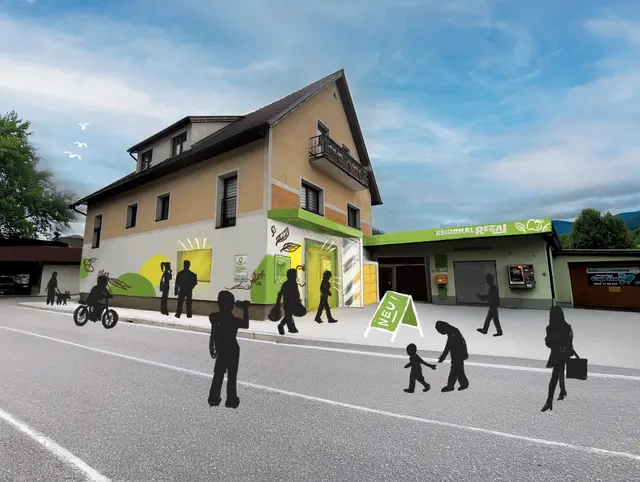 Visualisierung des "Regional-Regals" in Weißenbach bei Liezen: Der Nahversorger sperrt am Donnerstag, 30. April, auf. | Foto: Die Judith/Grafikdesign