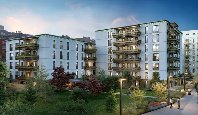 Der Radweg soll die neuen Wohn- und Bürogebäude am Donaukanal anbinden, wie etwa das "LeopoldQuartier Living". (Visualisierung/Archiv) | Foto: Squarebytes