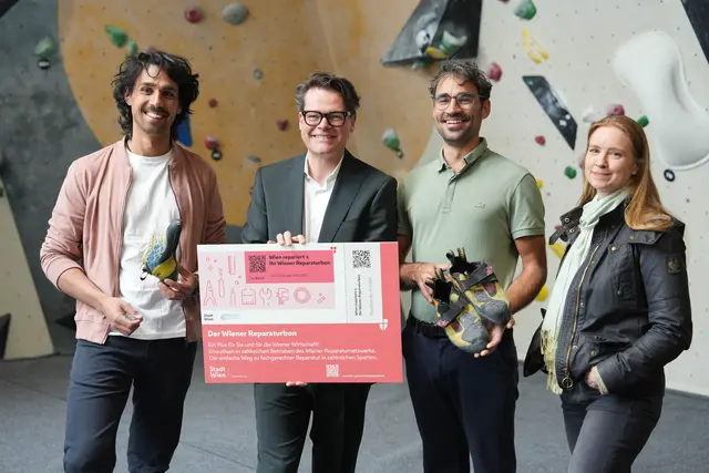 Der Wiener Reparaturbon 2026 wurde in der Boulderbar Hauptbahnhof präsentiert. | Foto: Sade Jebarek/MeinBezirk